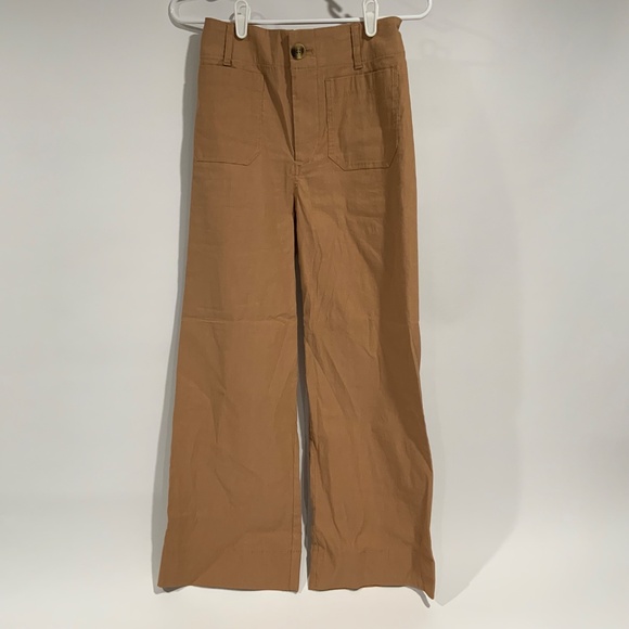 Anthropologie Maeve Colette Linen Crop Wide-Leg Pants Camel Brown 26 - Picture 4 of 12